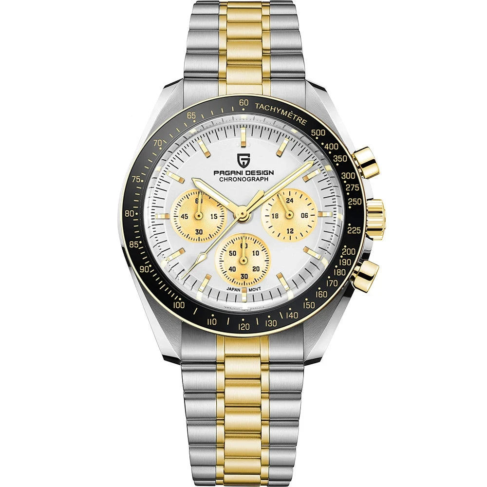 PAGANI DESIGN PD-1701B Chronograph Watch for Men | 100M Waterproof Stainless Steel Wristwatch with Seiko VK63 Quartz Movement