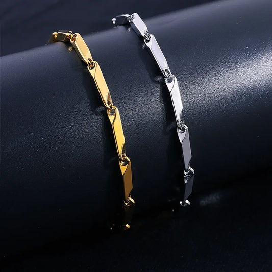 Stainless Steel Rhombus Bamboo Chain Bracelet | Trendy Charm Bracelet for Men | Waterproof & No Fading