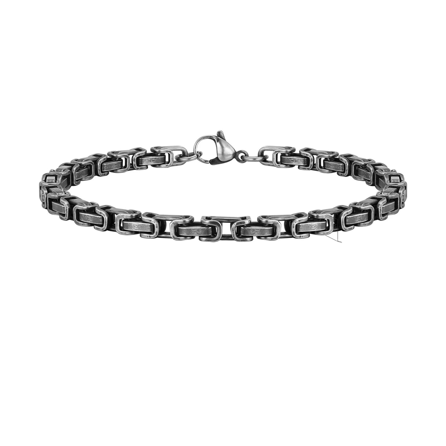 Men's Byzantine Bracelet 4mm Grey Stainless Steel | Handmade Retro Link Chain Bracelet for Men | Gift for Him