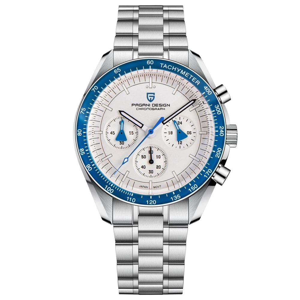 PAGANI DESIGN PD-1701B Chronograph Watch for Men | 100M Waterproof Stainless Steel Wristwatch with Seiko VK63 Quartz Movement