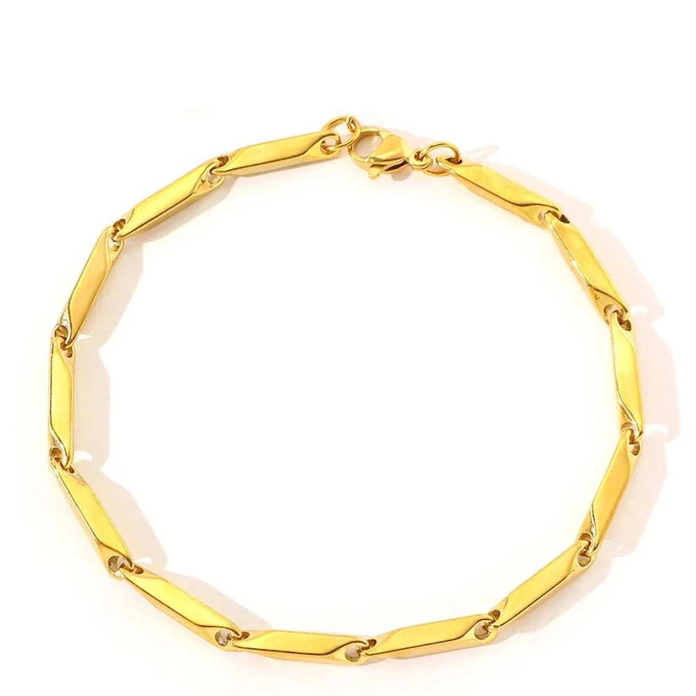Stainless Steel Rhombus Bamboo Chain Bracelet | Trendy Charm Bracelet for Men | Waterproof & No Fading