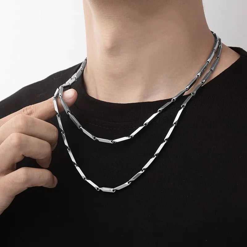 Stainless Steel Boboman Rhombus Bamboo Chain Necklace | Trendy Chain for Men | Waterproof & No Fading