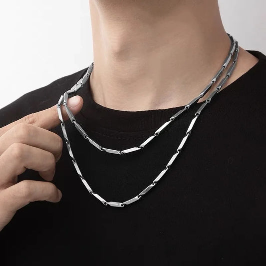 Stainless Steel Boboman Rhombus Bamboo Chain Necklace | Trendy Chain for Men | Waterproof & No Fading
