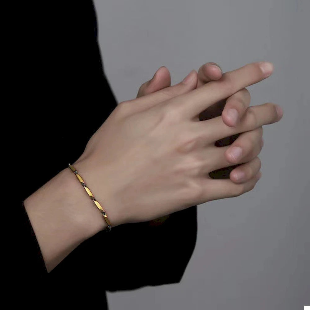 Stainless Steel Rhombus Bamboo Chain Bracelet | Trendy Charm Bracelet for Men | Waterproof & No Fading