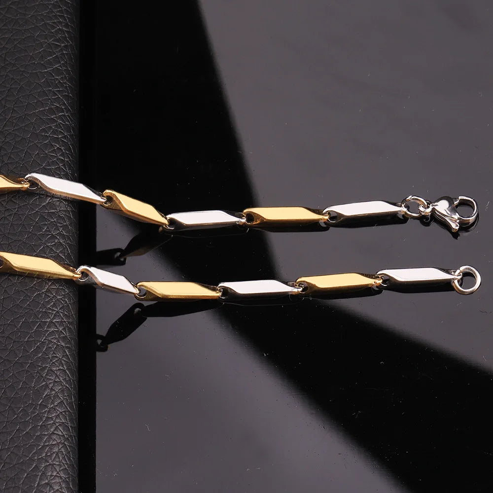 Stainless Steel Boboman Rhombus Bamboo Chain Necklace | Trendy Chain for Men | Waterproof & No Fading