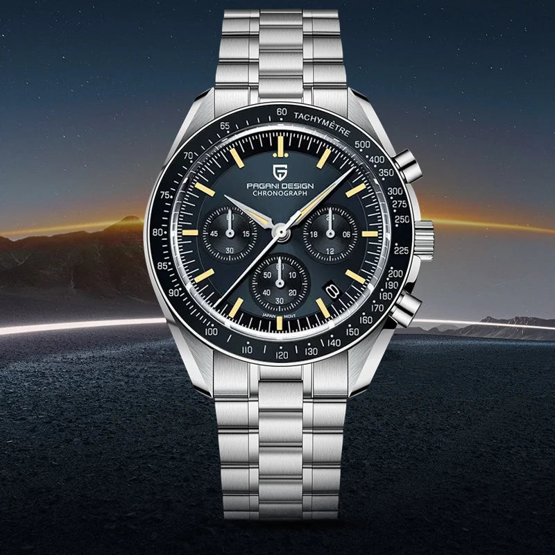 PAGANI DESIGN PD-1701B Chronograph Watch for Men | 100M Waterproof Stainless Steel Wristwatch with Seiko VK63 Quartz Movement