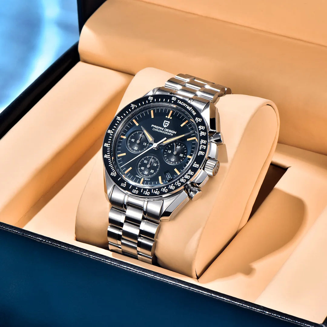 PAGANI DESIGN PD-1701B Chronograph Watch for Men | 100M Waterproof Stainless Steel Wristwatch with Seiko VK63 Quartz Movement