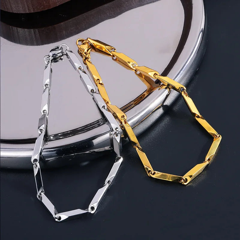Stainless Steel Rhombus Bamboo Chain Bracelet | Trendy Charm Bracelet for Men | Waterproof & No Fading