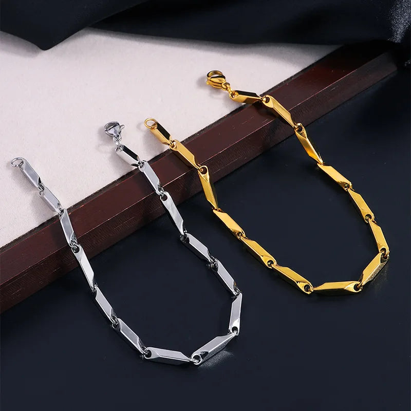 Stainless Steel Rhombus Bamboo Chain Bracelet | Trendy Charm Bracelet for Men | Waterproof & No Fading