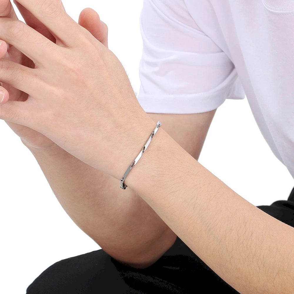 Stainless Steel Rhombus Bamboo Chain Bracelet | Trendy Charm Bracelet for Men | Waterproof & No Fading