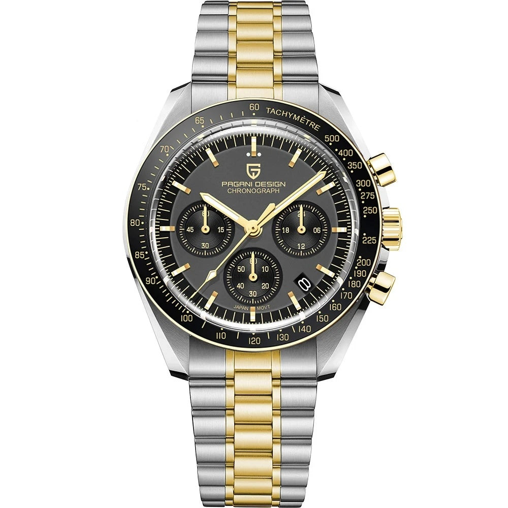 PAGANI DESIGN PD-1701B Chronograph Watch for Men | 100M Waterproof Stainless Steel Wristwatch with Seiko VK63 Quartz Movement