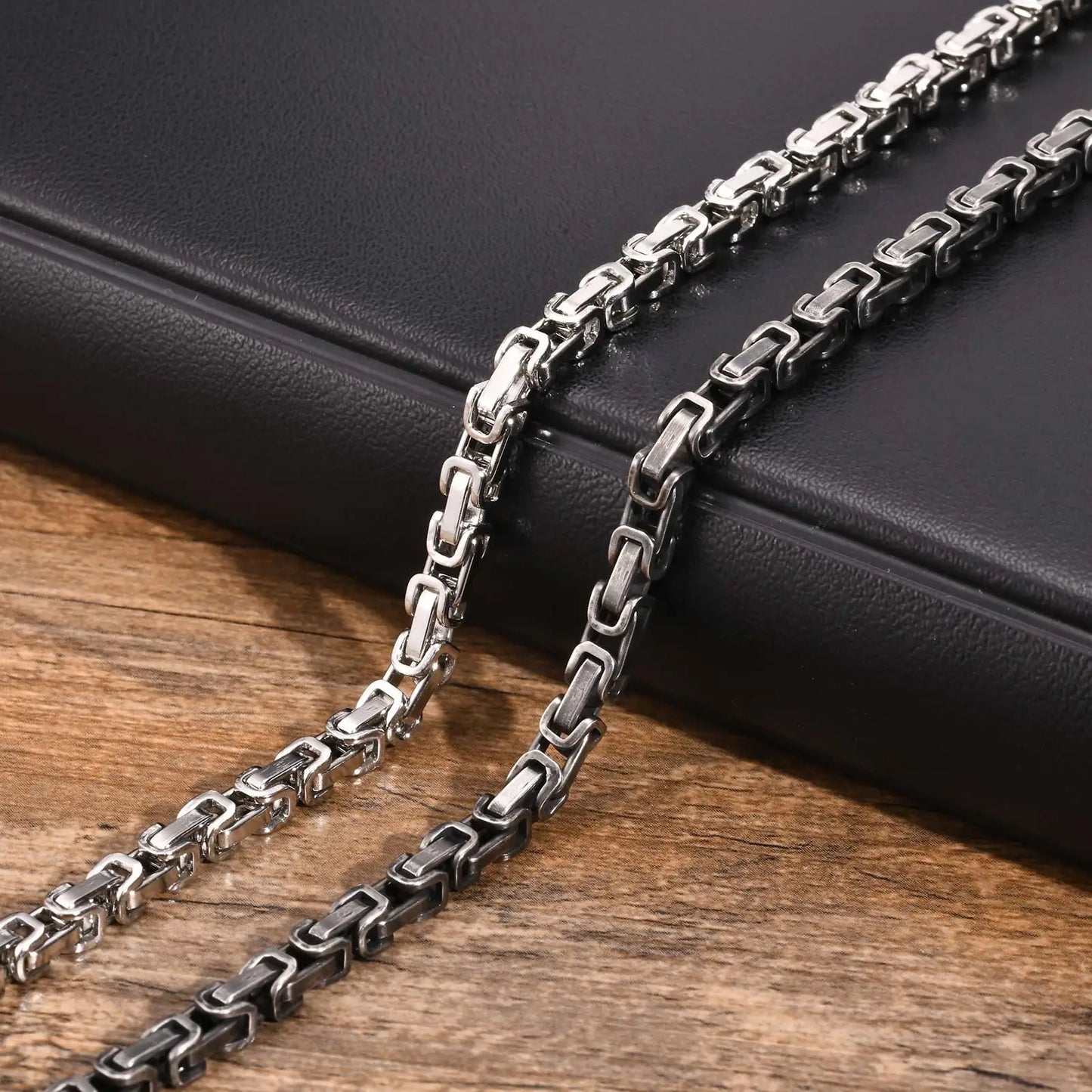 Men's Byzantine Bracelet 4mm Grey Stainless Steel | Handmade Retro Link Chain Bracelet for Men | Gift for Him
