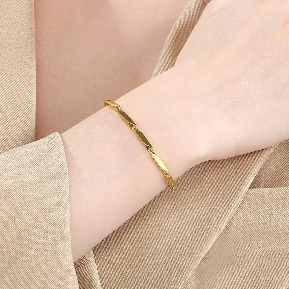 Stainless Steel Rhombus Bamboo Chain Bracelet | Trendy Charm Bracelet for Men | Waterproof & No Fading