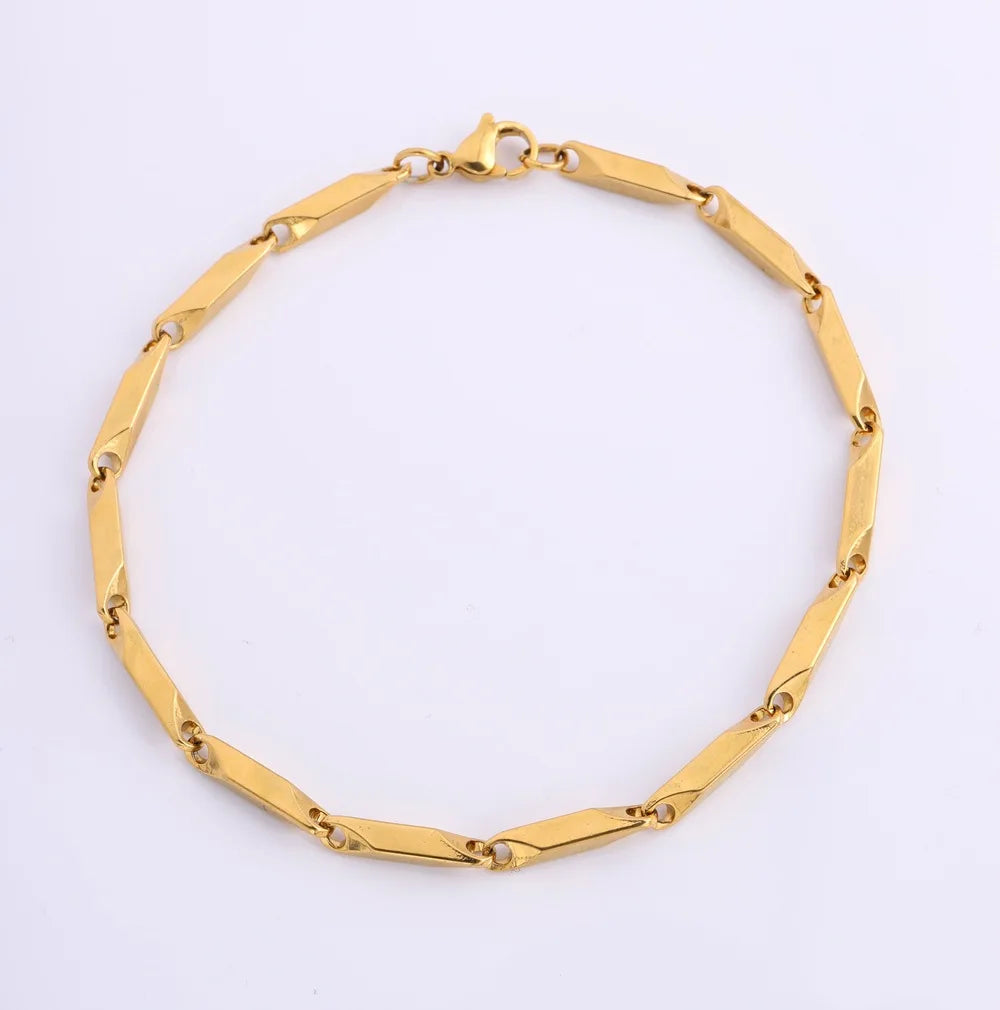 Stainless Steel Rhombus Bamboo Chain Bracelet | Trendy Charm Bracelet for Men | Waterproof & No Fading