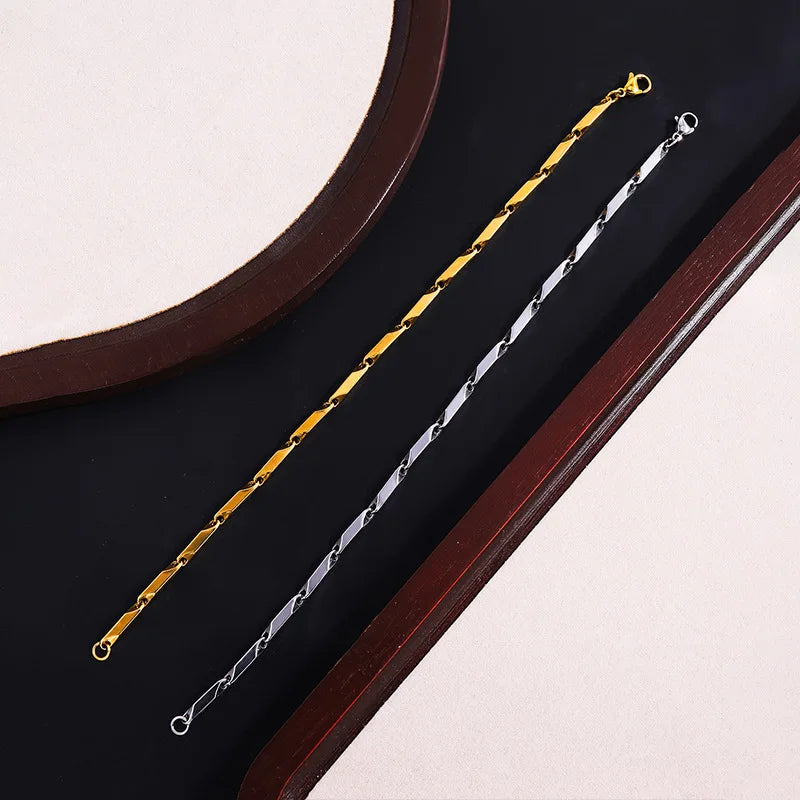 Stainless Steel Rhombus Bamboo Chain Bracelet | Trendy Charm Bracelet for Men | Waterproof & No Fading