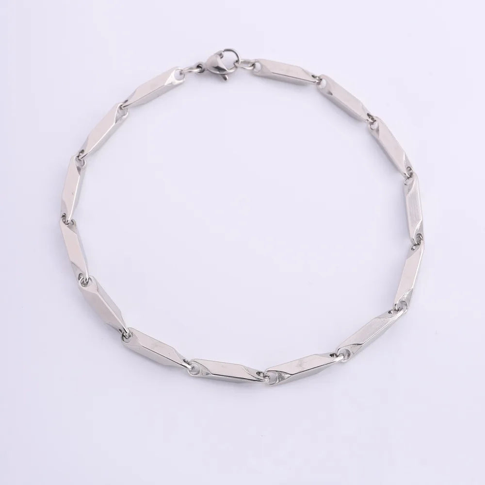 Stainless Steel Rhombus Bamboo Chain Bracelet | Trendy Charm Bracelet for Men | Waterproof & No Fading