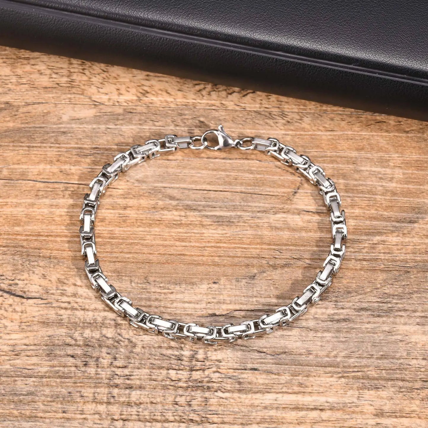 Men's Byzantine Bracelet 4mm Grey Stainless Steel | Handmade Retro Link Chain Bracelet for Men | Gift for Him