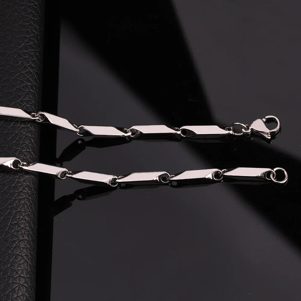 Stainless Steel Boboman Rhombus Bamboo Chain Necklace | Trendy Chain for Men | Waterproof & No Fading