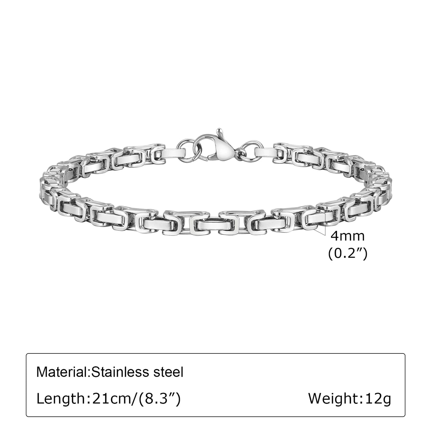 Men's Byzantine Bracelet 4mm Grey Stainless Steel | Handmade Retro Link Chain Bracelet for Men | Gift for Him