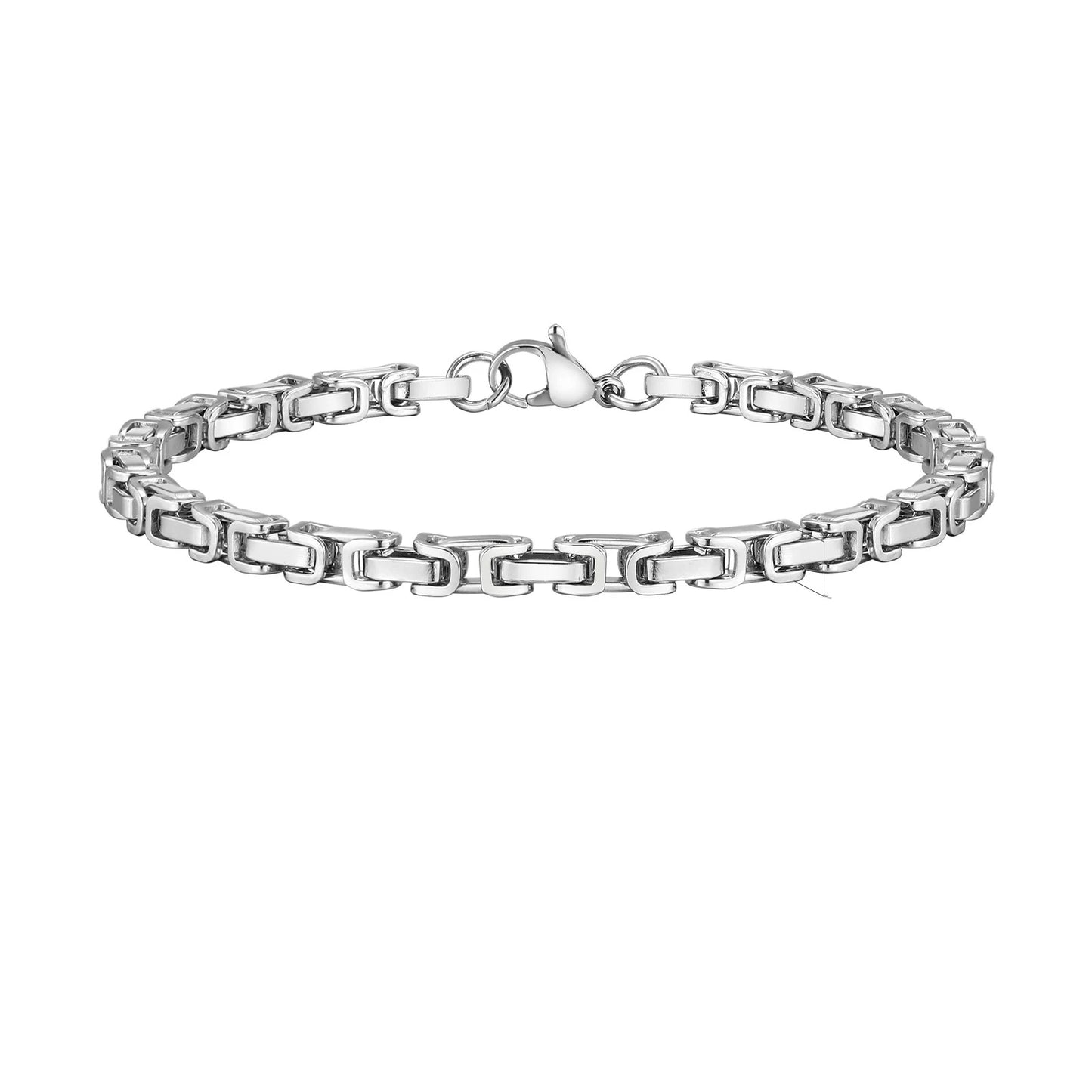 Men's Byzantine Bracelet 4mm Grey Stainless Steel | Handmade Retro Link Chain Bracelet for Men | Gift for Him